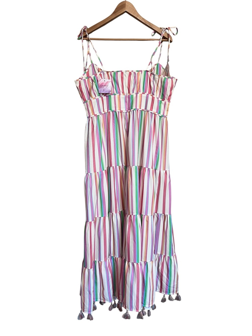 Chicwish Candy Stripe maxi dress with Pom Poms size Large - Picture 3 of 12